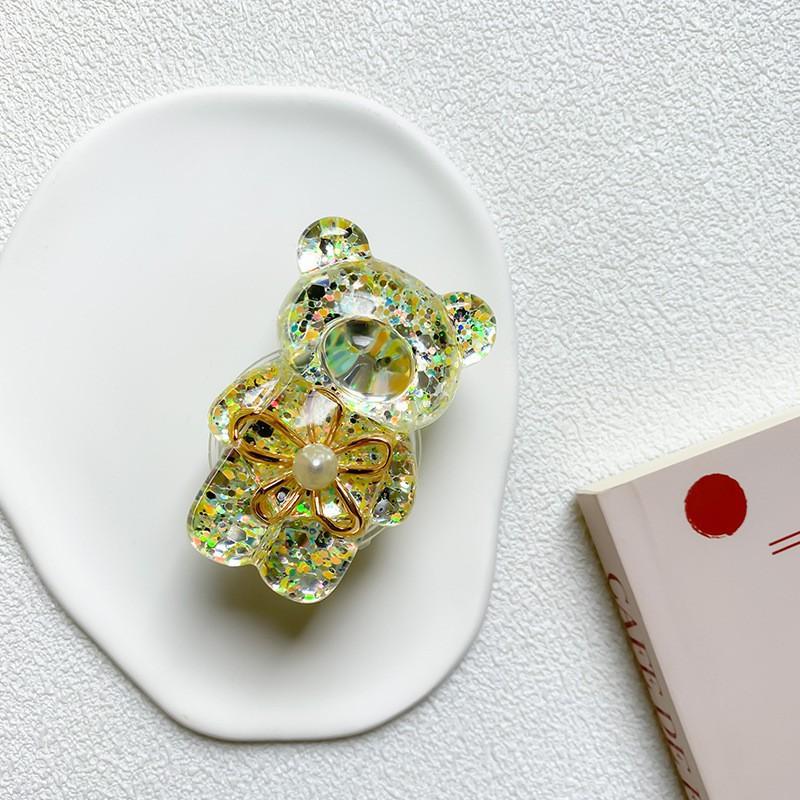 

Korean Ins Bear Adhesive Scalable Desktop Back Cartoon Phone Stand Stable Creative Glitter Shining Powder