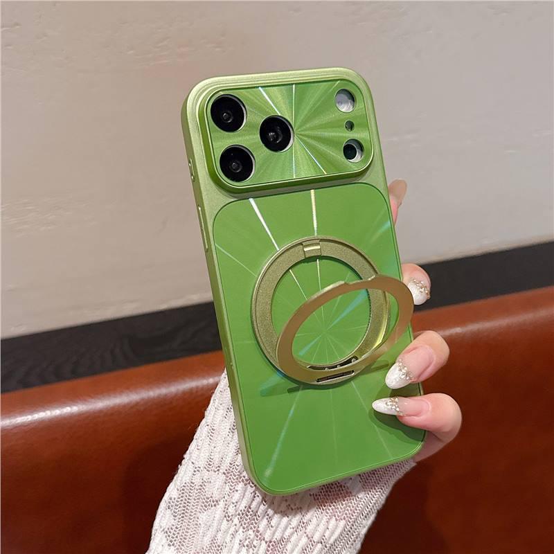 

iPhone 17 Laser CD Pattern Magnetic Stand Case for Apple 16 Pro Max - Drop-Proof Protective Cover iPhone 14 зелёный