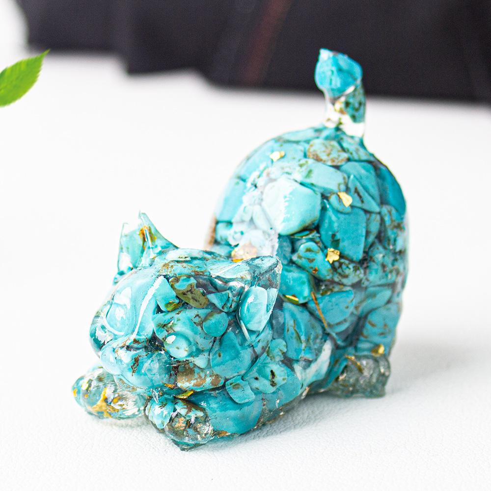 Crystal Cat Resin Decor Healing Desk Ornament Cute Animal Sculpture for Home Office Lucky Gift