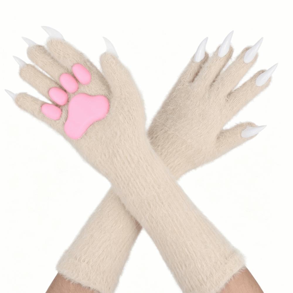 Lange Tierklaue Handhandschuhe Silikon-Pfotenpolster Plüschhandschuhe Neue Katzenklaue Handschuhe Verkleidung