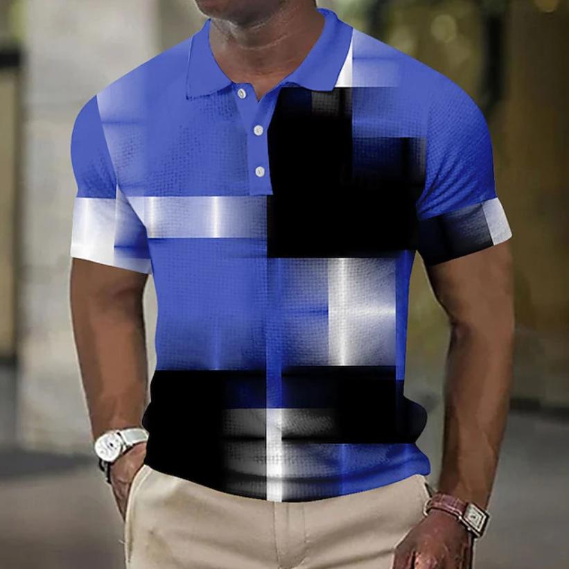 Men's Short-Sleeved Geometric Pattern Polo Shirt Casual Daily Top