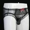 Sissy Pouch Slips Herren Tüll Netz Durchsichtig Dessous Schleife Süß Ultra-dünn Spitze Unterwäsche Transparent Atmungsaktiv Slips