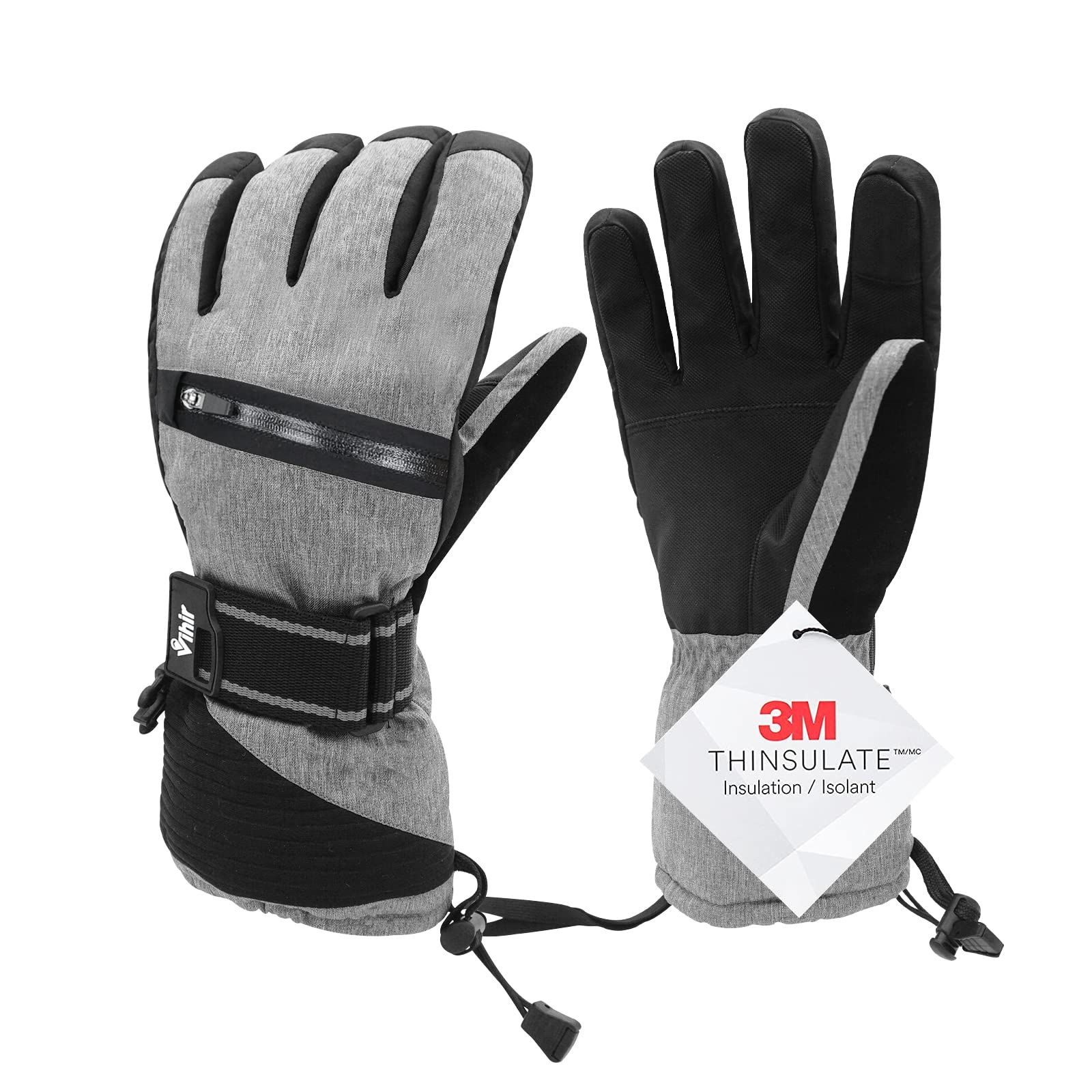 

Vihir Ski Зимние виды спорта Уличные Ветрозащитные и с 3M Идеально для снега и поездок на работу Унисекс Перчатки, Перчатки, Холодостойкий Thinsulate, Теплые, Толстые, чёрный