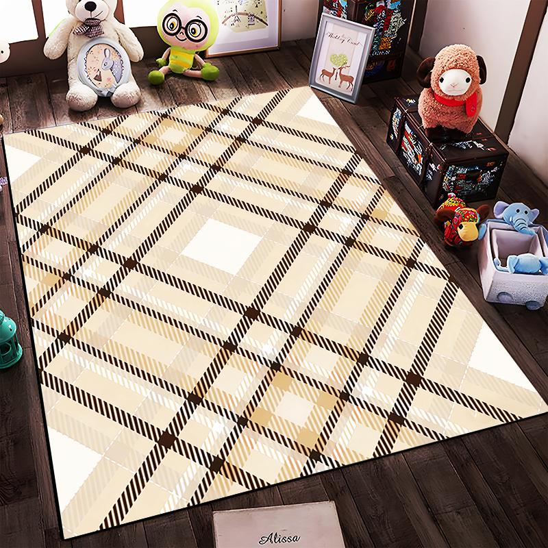 Plaid Pattern Carpet Modern Beige and Brown Geometric Floor Decoration Suitable for use as an anti-slip for living room bedroom sofas