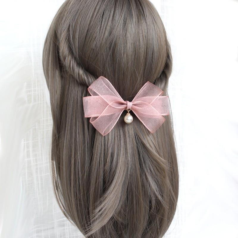 Vocational Nurse Head Flower Mesh Pocket Hairpin Silk Yarn Pearl Pendant Bow Stewardess Bank Disc Hair