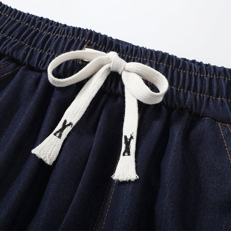 Pantaloni scurți denim de vară pentru bărbați, haine vintage, mărime plus, casual, cu talie elastică, pantaloni scurți