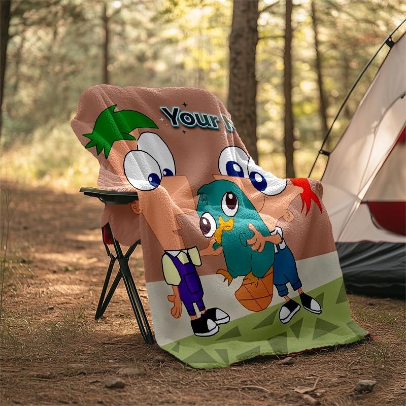 Customizable Phineas and Ferb Throw Blanket – Personalized Name, All-Season Cozy Snug Blanket, Machine Washable, Personalized Blanket