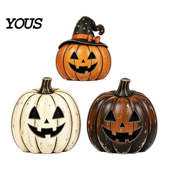 Multiuse Holiday Party Decorations 3/4Pcs Vintage Wooden Pumpkin Decor, Rustic Fall Tabletop Centerpiece, Farmhouse American Country Home Accents