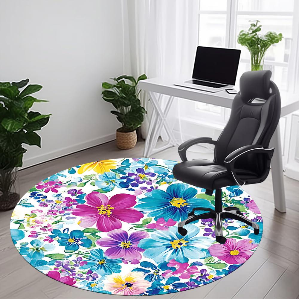 1PC Floral Pattern Office Round Area Rug, Mat Suitable For Office, Under Office Chairs Bedroom Living Room Home Decor, Room Deco