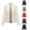 Fashion Women's Leather Jacket PU Leather Short Coat Stand Collar Jacket Women's Spring and Autumn Thin Leather Jacket