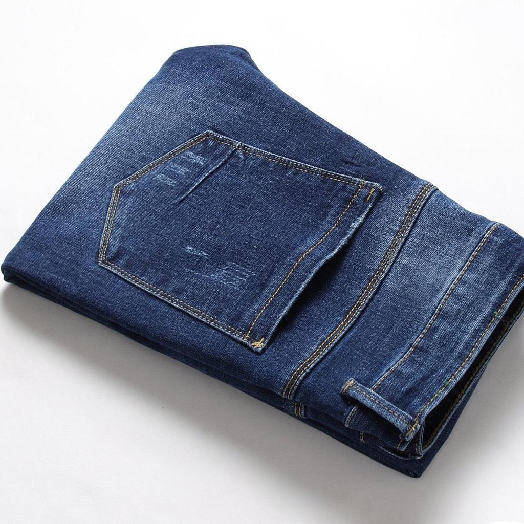 2021 Summer Men's Blue Mid-Waist Printed Cotton Jeans