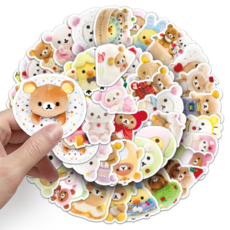 54Pcs 3D Rilakkuma Waterproof Stickers Desktop Decoration Notebook Phone Case Diy Cartoon Animal Decals Kid Toy