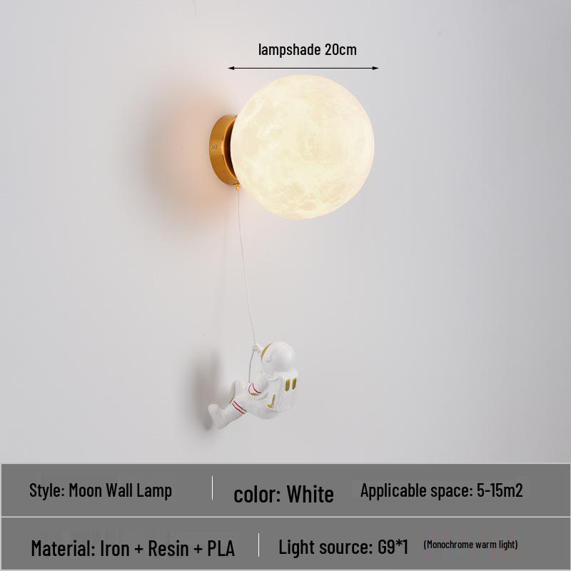 Kinder Astronaut Mond Wandleuchte - Modernes minimalistisches nordisches Design für Jungenzimmer