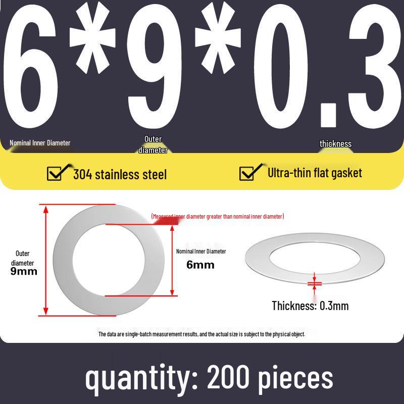 Plochá podložka z nerezové oceli 304 pro nastavení vůle hřídele (0,1/0,2/0,3 mm)