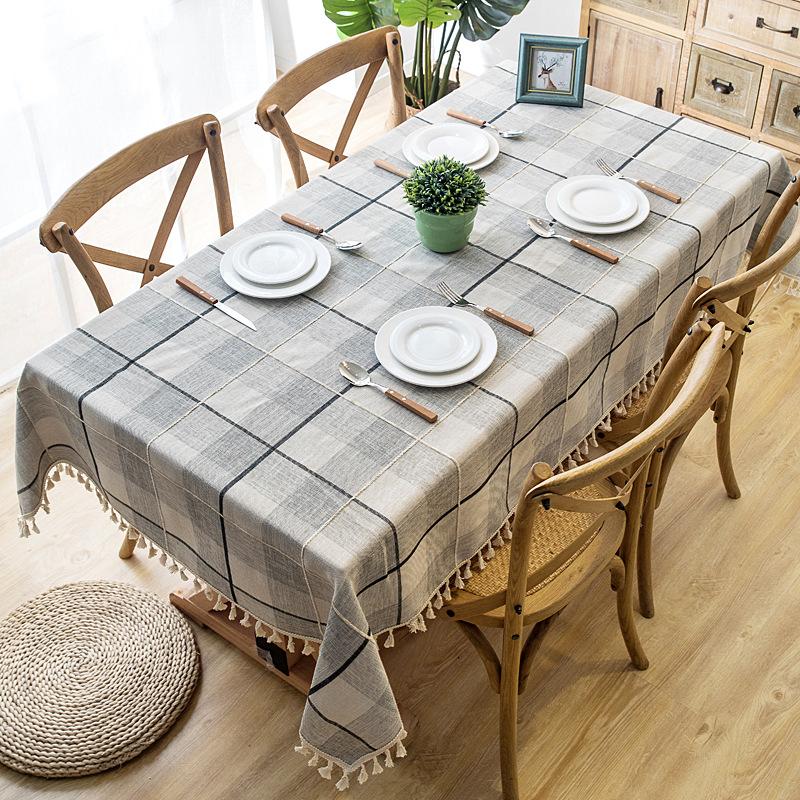 Waterproof Plaid Imitation Cotton And Linen Embroidery Fringed Lace Geometric Rectangular Dining Table Coffee Table Tablecloth Tablecloth