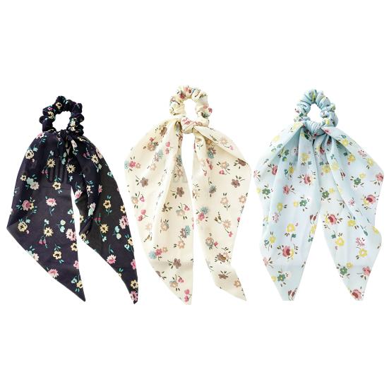 Women Hair Tie Floral Print Long Ribbon Chiffon Fabric Hair Rope Bun Half-Tied Hairstyles Ponytail Holder Hair Accessory