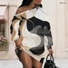 Women Plus Size One Shoulder Long Sleeve Abstract Geometric Print Asymmetric Hem Dress
