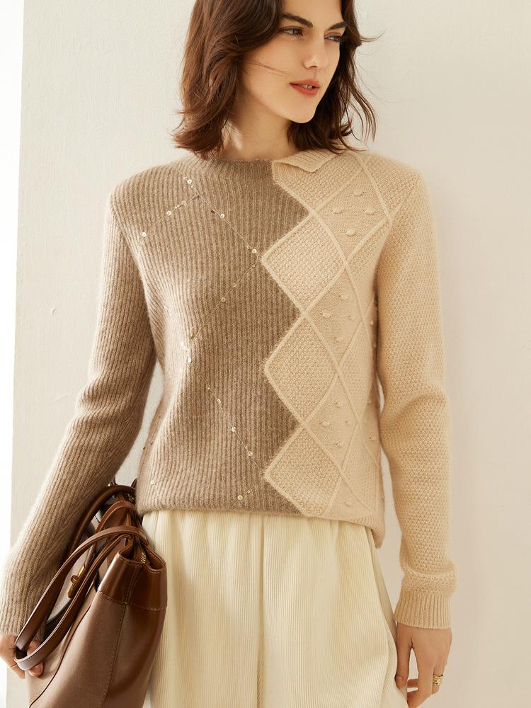 Thick Cashmere Half-High Collar Irregular Knit Loose Sweater