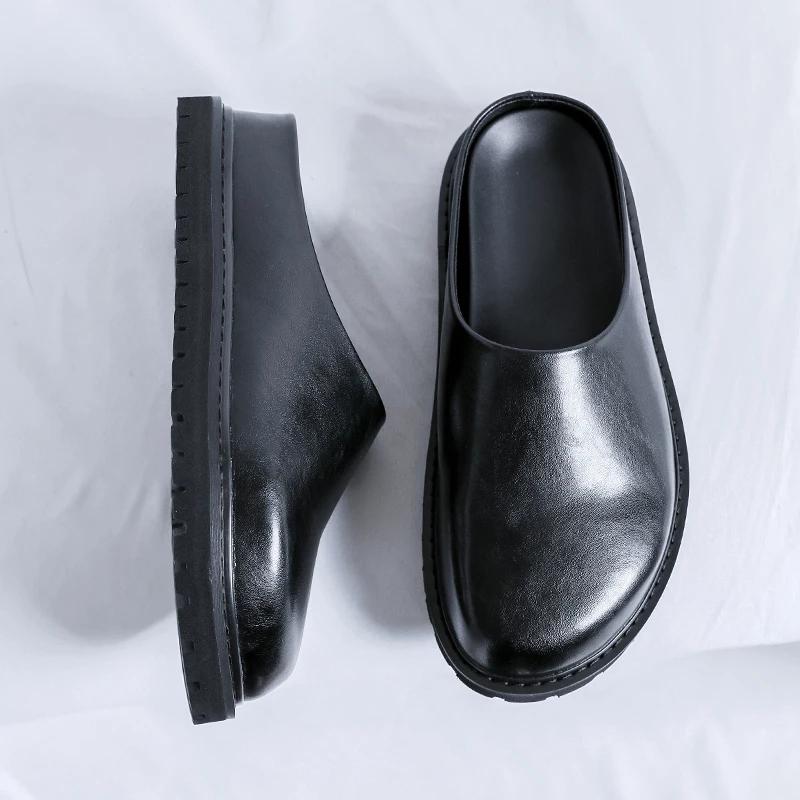 Fashion New Mens Casual Leather Sandals Leisure Walk Slippers Vacation Handmade Muller Shoes New Arrival Lazy Flats Comfy Half Drag