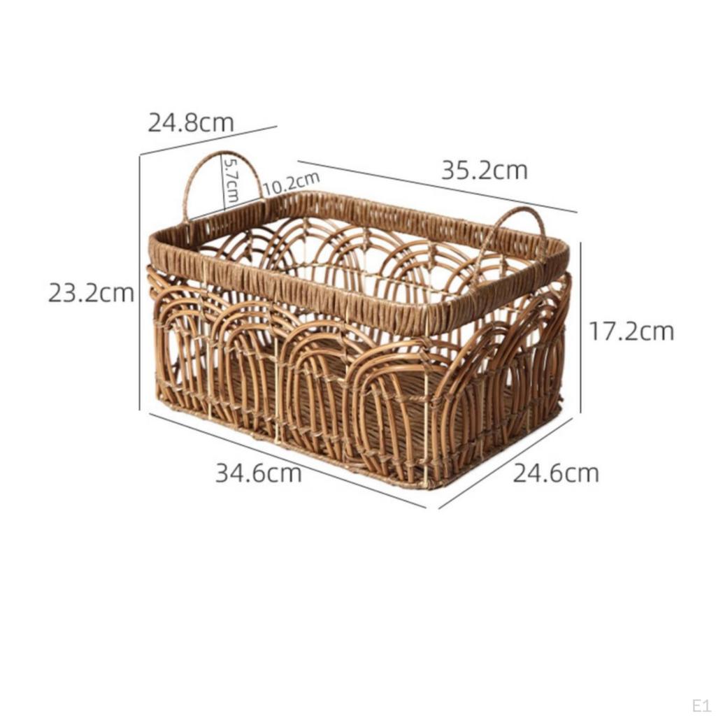 Storage Basket with Handles ImitationRattan Woven Organizer Rectangular for Lavatory,