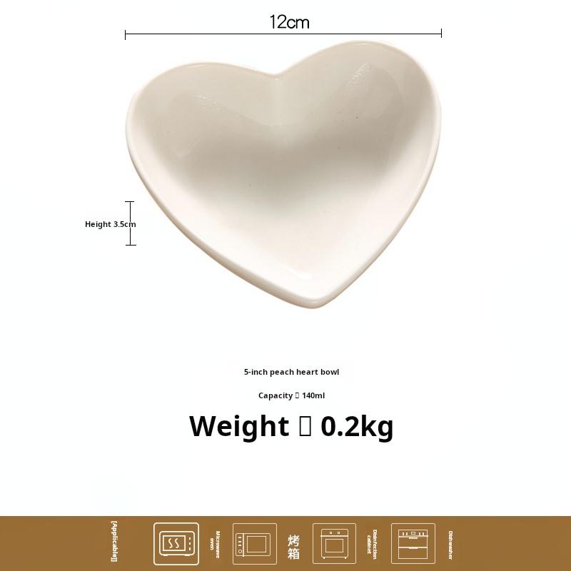 

Pure white ceramic bowl, couple heart-shaped bowl, heart-shaped plate, Western dinner plate, fruit salad bowl, sauce dish