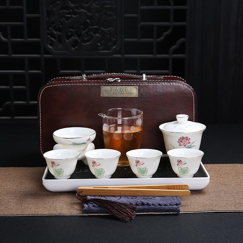 Dehua Ceramic Portable Tea Set with Dry Bubble Tray