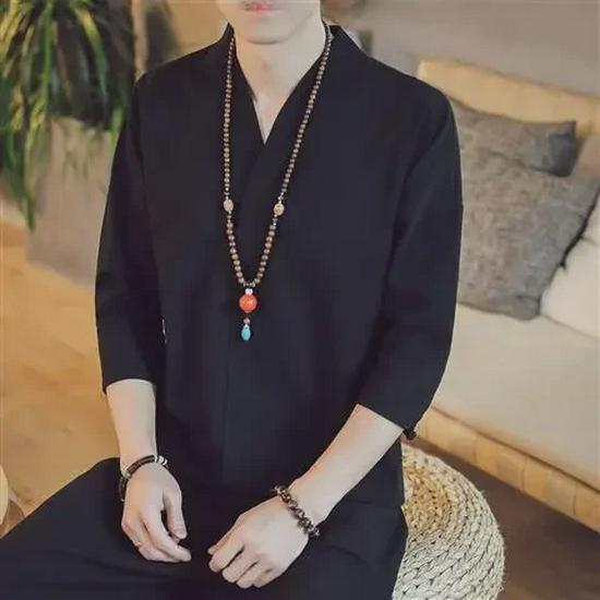 Men's Chinese Style Summer Tang Suit: Short-Sleeved Hanfu Top for Meditation, Tea, and Casual Wear