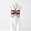 Sutiã Bralette Halter com Franjas de Contas: Biquíni Tomara-que-caia Sem Costas Estilo Europeu e Americano.