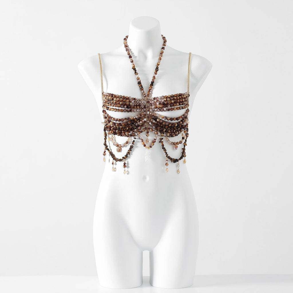 Beaded Tassel Halter Bralette: European & American Style Backless Bandeau.