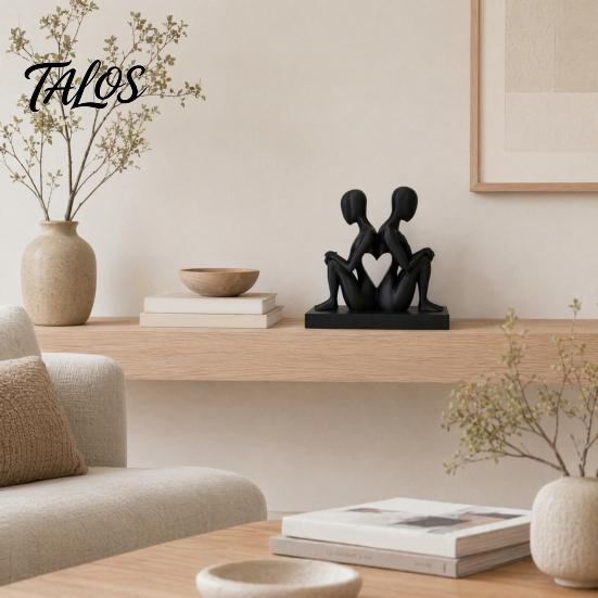 Nordic Style Decoration 3D Printed Abstract Back-to-Back Couple Sculpture, Matte Black Desktop Ornaments with Durable Decor Stable Base, Modern