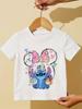 Stitch Kids Summer 100Cotton TShirts Clothing Boys and Girls Casual Comfort Short Sleeve Cartoon Figure Printed Tshirt