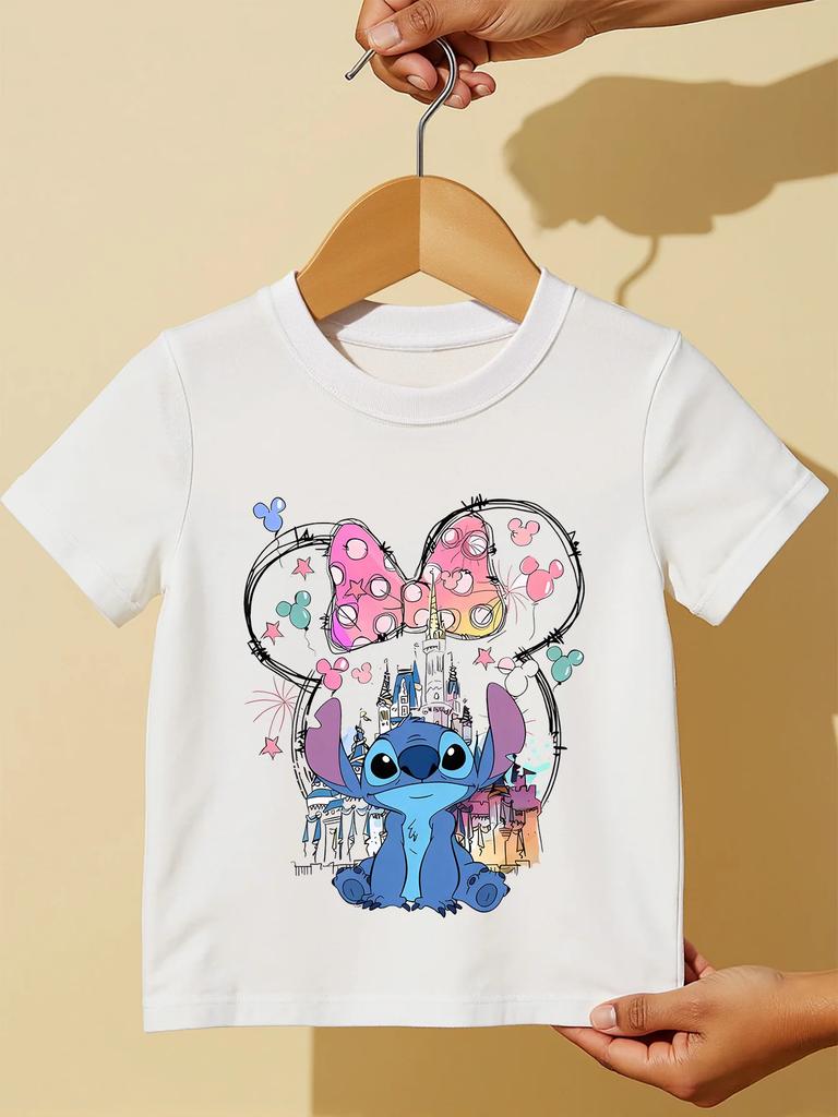 Stitch Kids Summer 100Cotton TShirts Clothing Boys and Girls Casual Comfort Short Sleeve Cartoon Figure Printed Tshirt