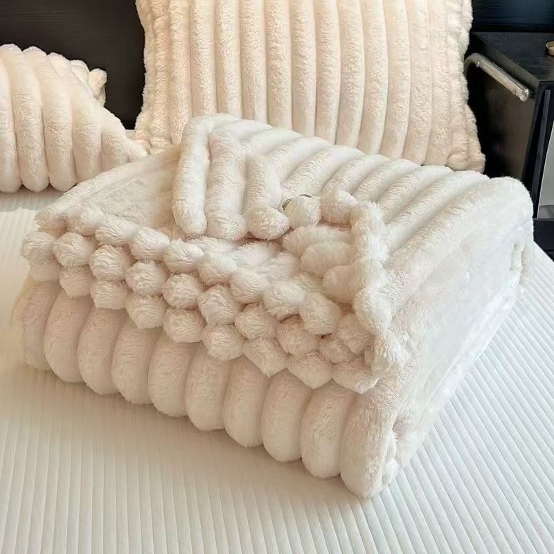 Light Luxury Solid Color Multifunctional Rabbit Velvet Blanket Winter Thick Warm Flannel Used for Bedroom Living Room Blanket