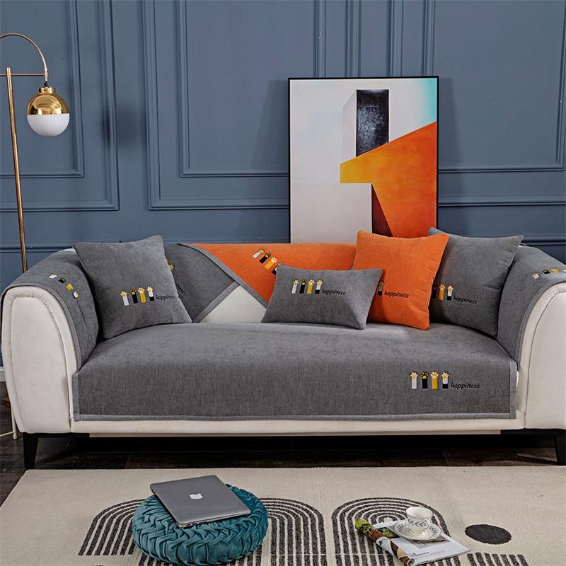 Nordic Cute Cat Print Chenille Sofa Mat Non-slip Sofa Towel Couch Cushion Cover Four Seasons Universal Simple Couch Slipcovers