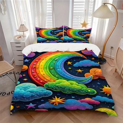 3pcs Rainbow Clouds 1Cover + 2Pillowcases, PillowInserts NotIncluded, Machine Washable, All - Season Use, Suitable for Bedroom Guest Room78