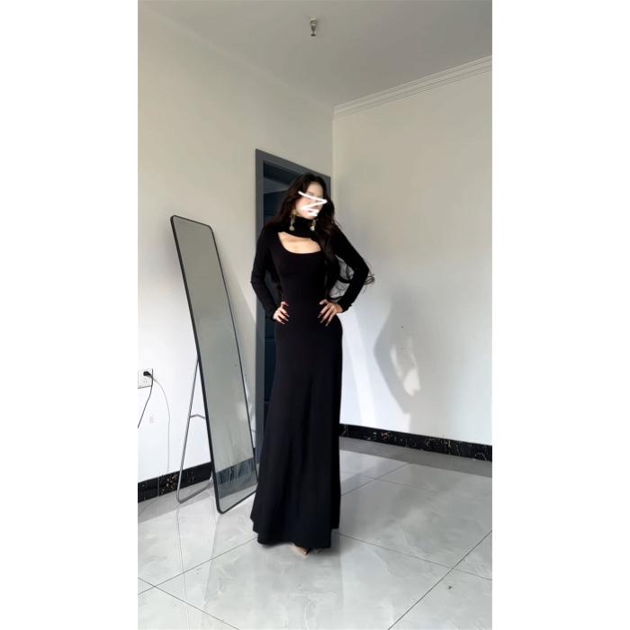 

Women s Slimming French Black Long-Sleeve Dress - Early Winter 2026 Collection, High-End Feel, Elegant Inner Base Layer. M чёрный
