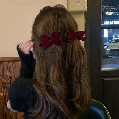 Vintage Red Velvet Bow Hair Clip For Women Girls Korean Sweet Bowknot Duckclip Side Clip Hairpins Barrettes Hair Accessories