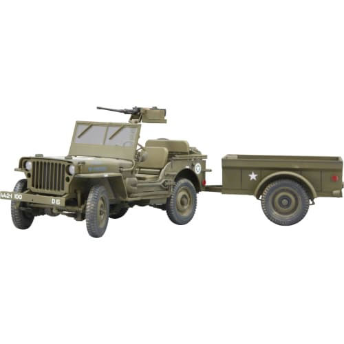 Fine Molds 1/20 Scale American 1/4-Ton 4x4 Truck (with Trailer and Machine Gun) Plastic Model 82002 (Combat Vehicle)
