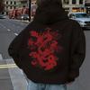 Red Dragon Xiangyun Cherry Blossom Back Printed Hooded Sweater Loose Casual Pullover Shoulder Top