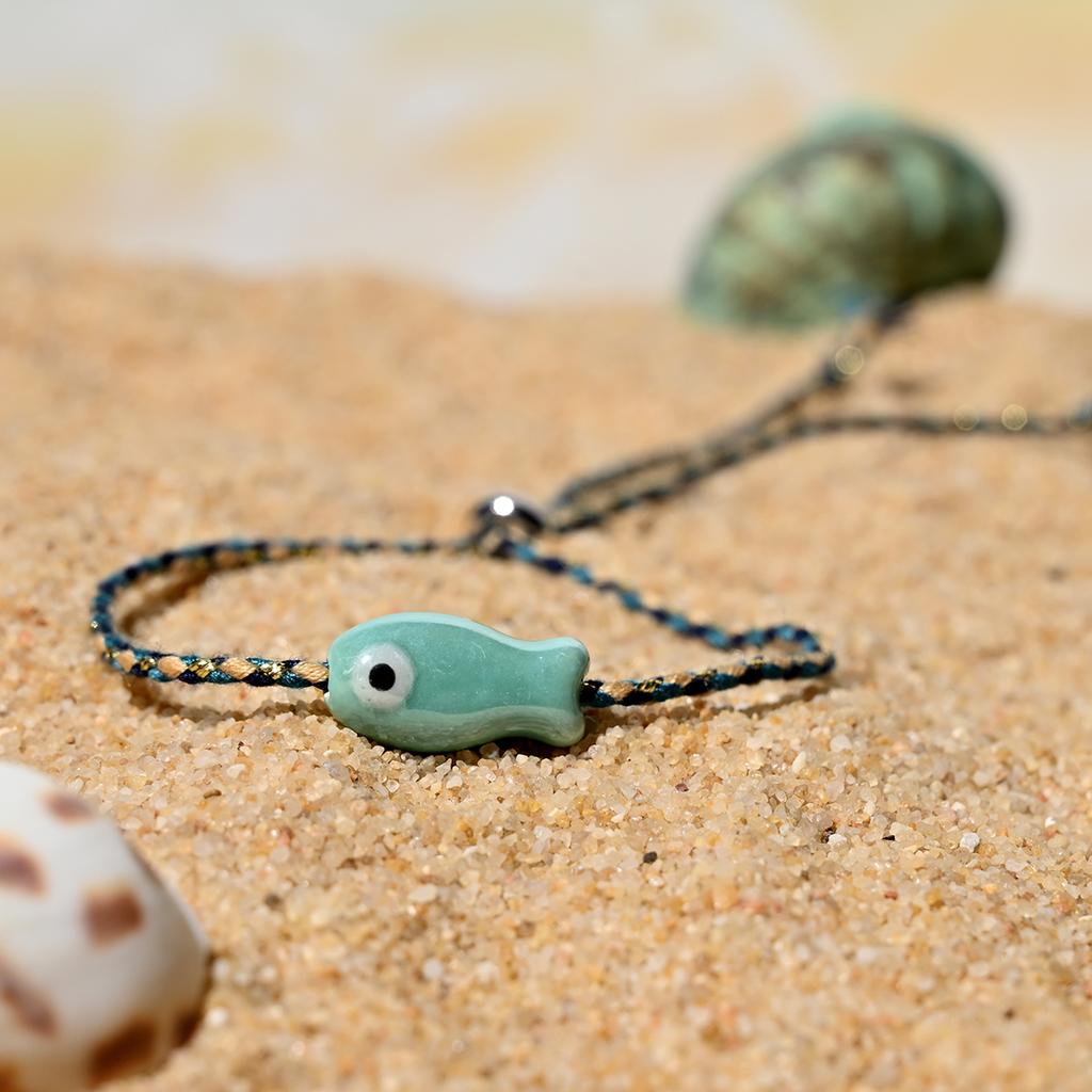 Trendy Multicolored Pull - String Ceramic Fish Bracelet Jewelry Women: Bohemian Style, Ideal for Wrist and Ankle