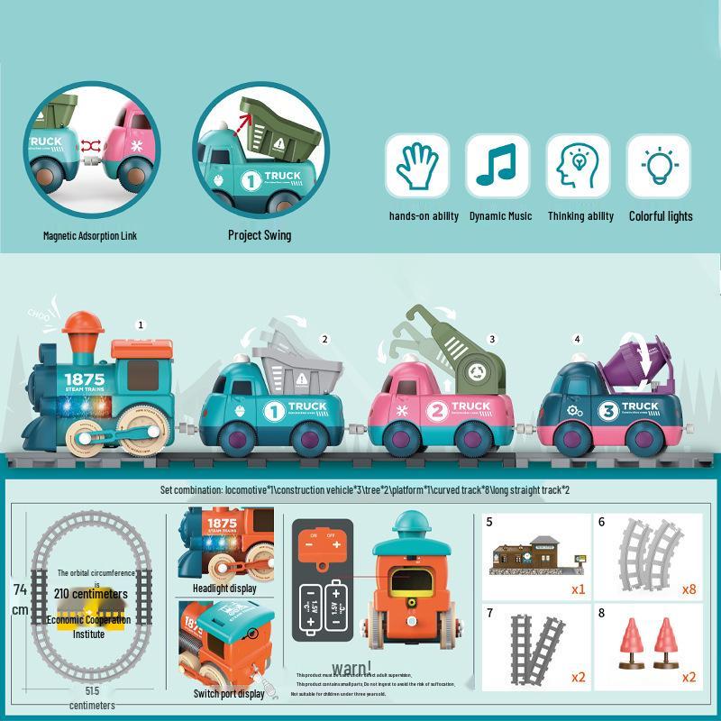 DIY Cross-Border Electric Train: Children's Cartoon Engineering Toy with Music & Lights