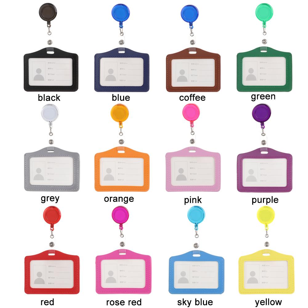 Bank Credit Card Holders Bus ID Identity Cards Case Multicolor Badge with Retractable Reel Work Card Cover PU Leather Cardholder