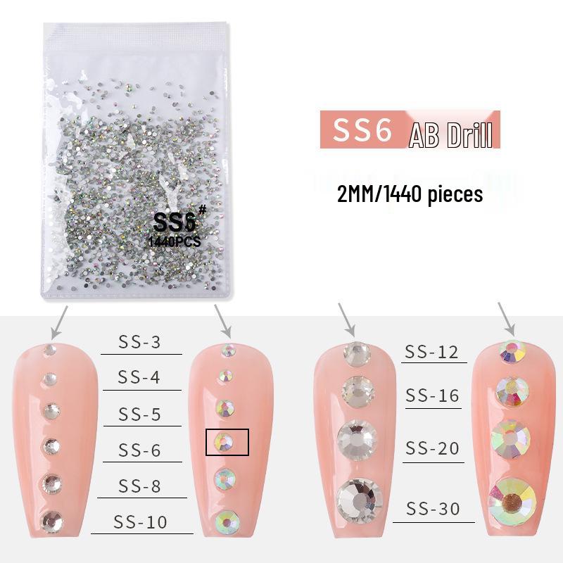 1440-Piece Nail Art Rhinestone Set: Clear, White, AB-Color, Flat-Back, Small & Large for Shiny Nail Decorations.