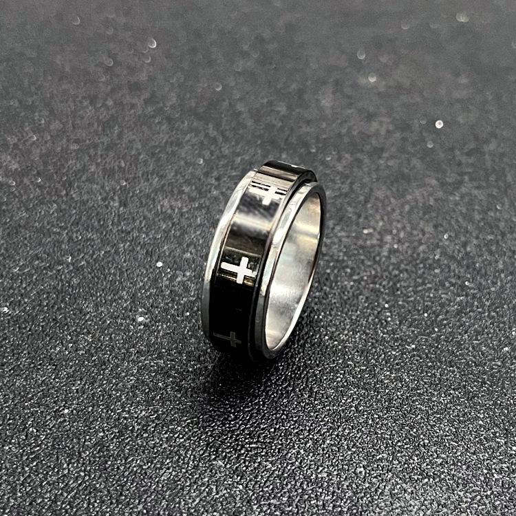 Rotatable Stainless Steel Decompression Ring with Engraved Pattern - Fashionable, Simple Jewelry.