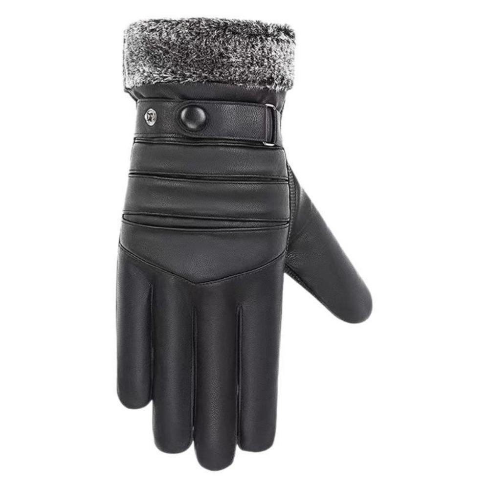 Winter cycling leather gloves warm fleece women's touch screen men's motorcycle winter gloves thickened windproof