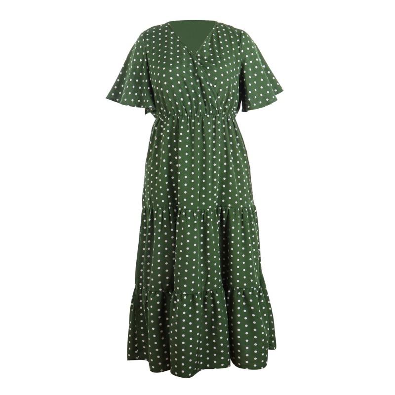 Plus Size Women's Big Size Polka Dot Casual v-Neck Elegant Hem Midi Dresses