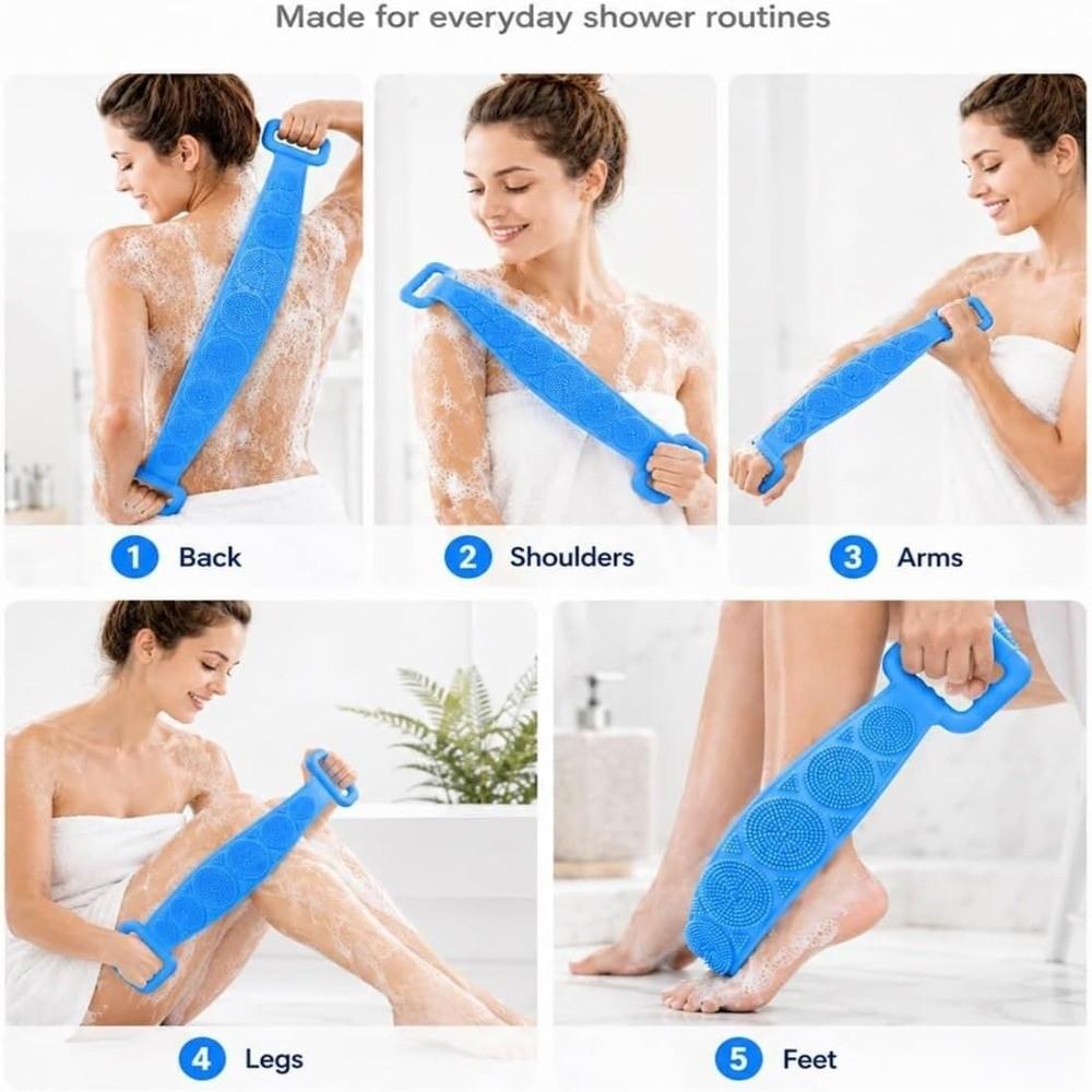 Long Strip Silicone Body Scrubber Double-Sided Exfoliating Bath Towel  Body Cleaning Tools