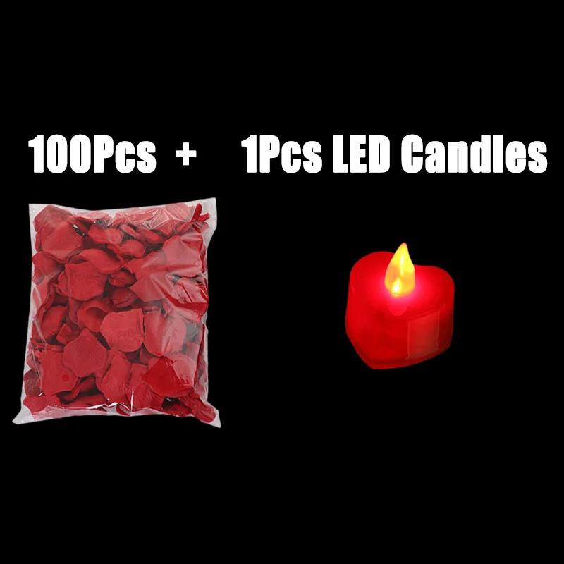 

Светодиодные свечи + Лепестки искусственных роз для Дня святого Валентина, Свадебной вечеринки, Комнаты для свиданий, Романтическая лампа, Фонарь, Украшения