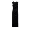 Spring New Arrival French Style Slim-Fit Evening Dress Round Neck Sleeveless Ruched Decoration Midi Skirt Dress 8312478