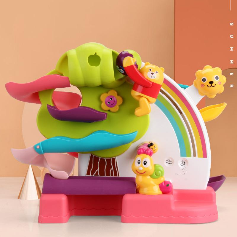 

Five Star Multifunction Cartoon Rotary Slam Dunk Bear Large Slide Новая самодельная детская электрическая трековая игрушка зелёный/красный